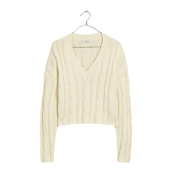 J.Crew Cable-Knit V-Neck Crop Sweater Sz L NM613 - Picture 4 of 13